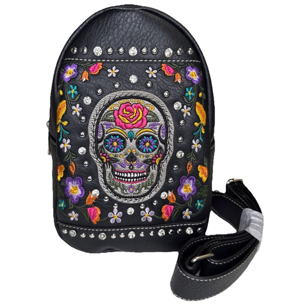 Sugar Skull Deadhead Mini Backpack In Day Of The Dead Black Vegan Bag Unisex NWT